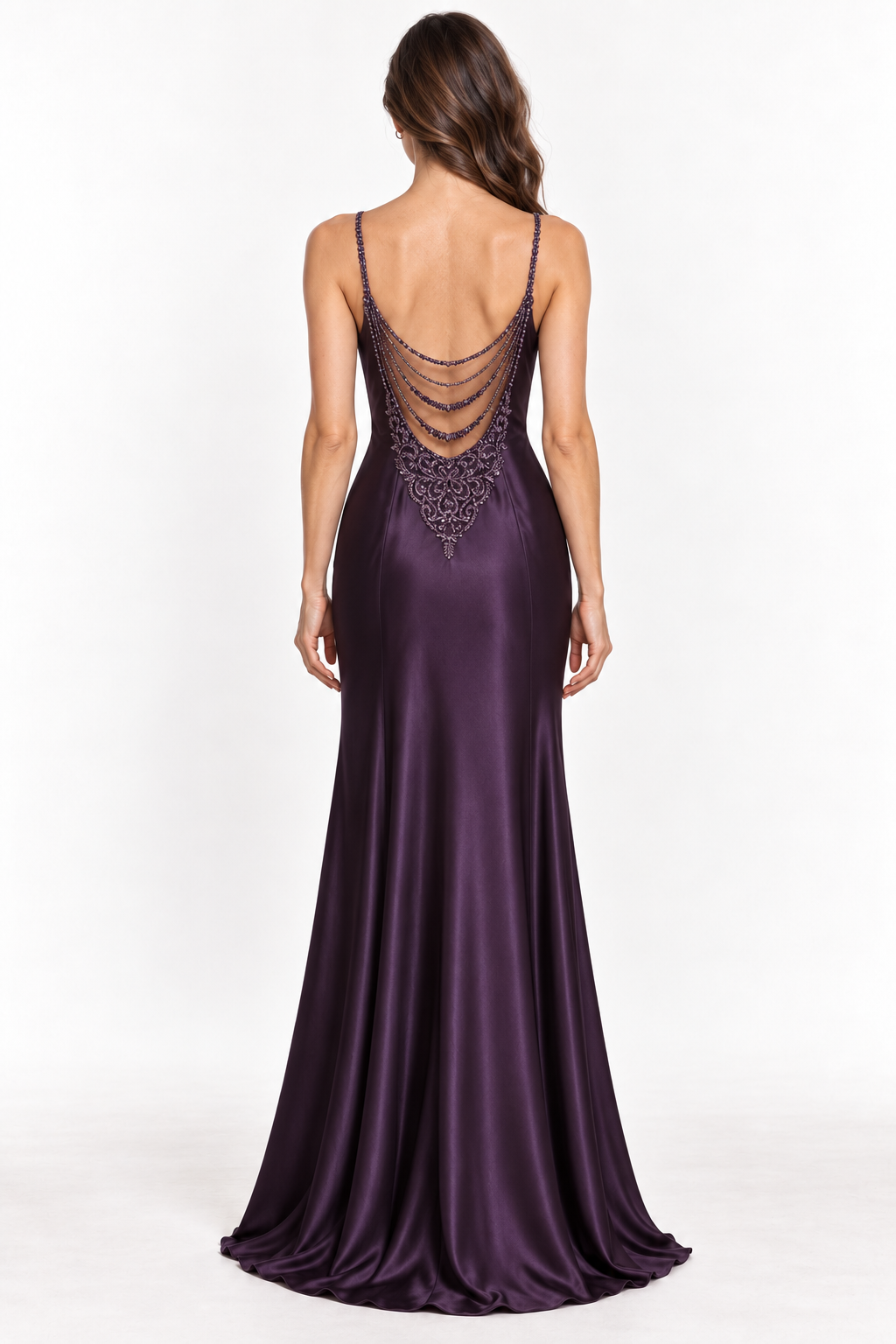 Dynasty Aubergine Beaded Evening Gown