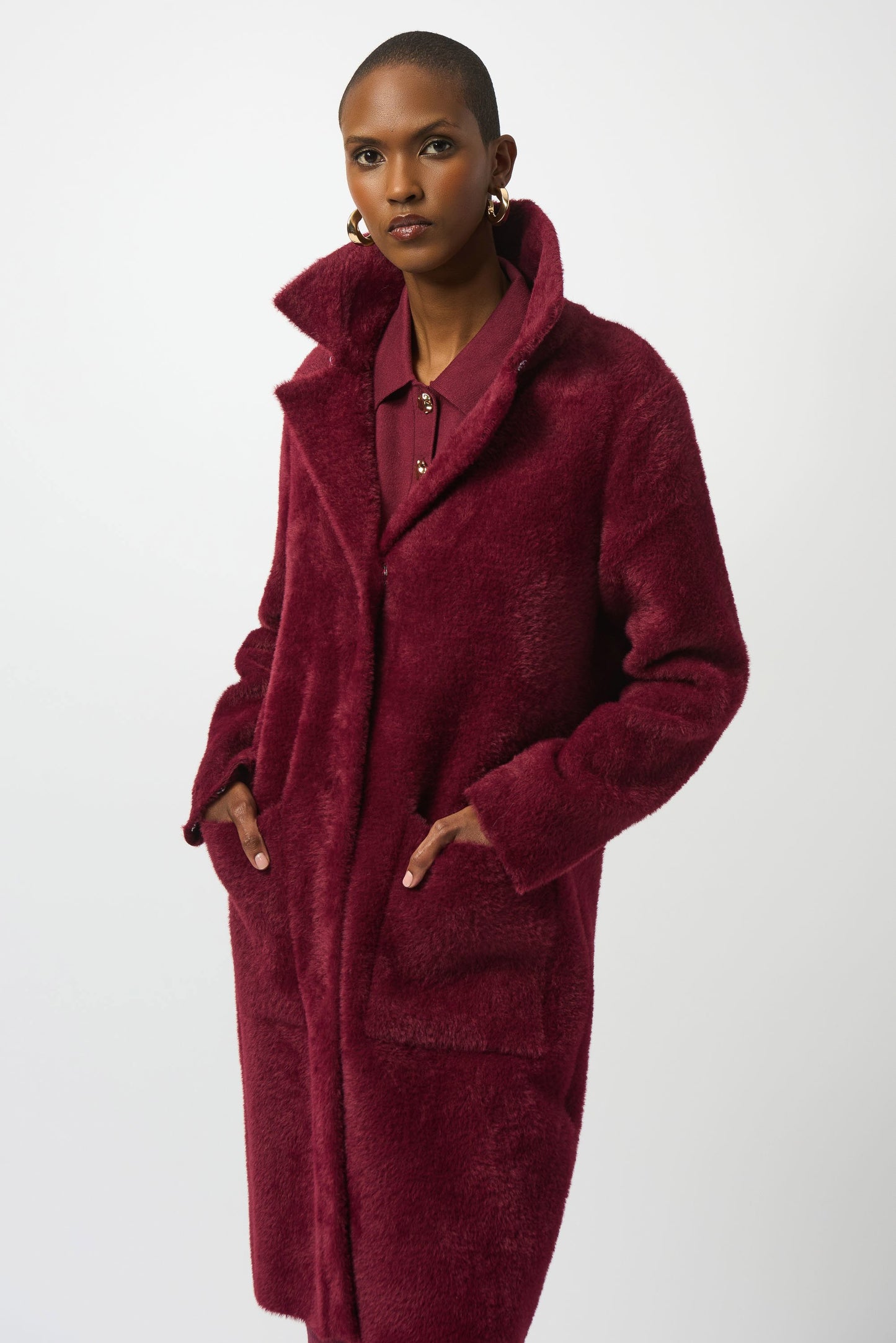 Feather Yarn and Faux Fur Sweater Coat
243923F25