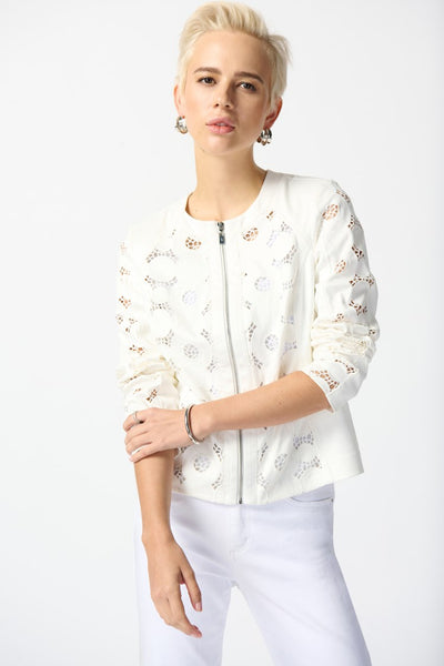 Vanilla faux suede jacket with laser cut leatherette style 242907