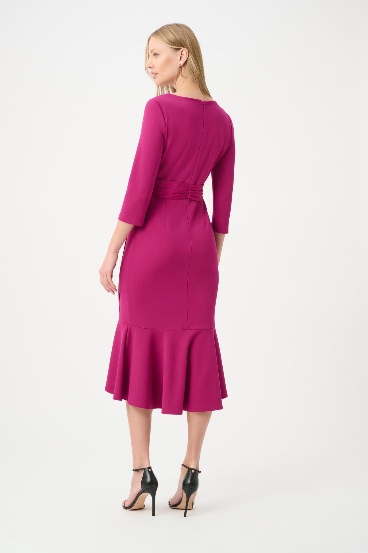 JOSEPH RIBKOFF Deep magenta trumpet Dress with satin sash 264711