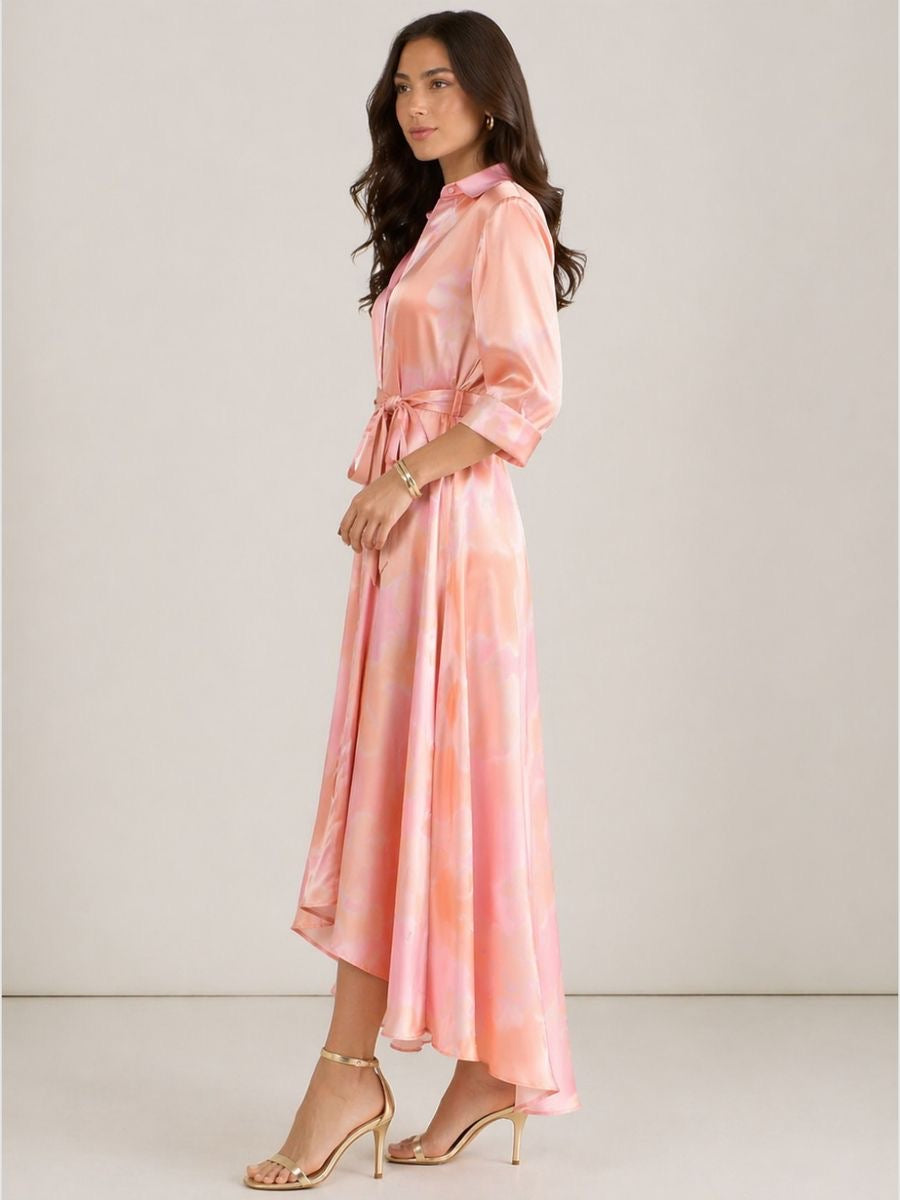 KATE & PIPPA AZURE MIDI DRESS IN BLUSH PINK PRINT