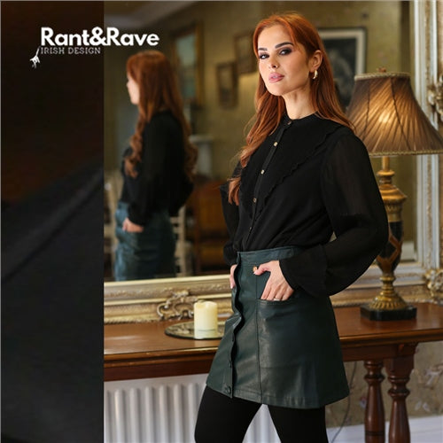 Helia green faux leather skirt