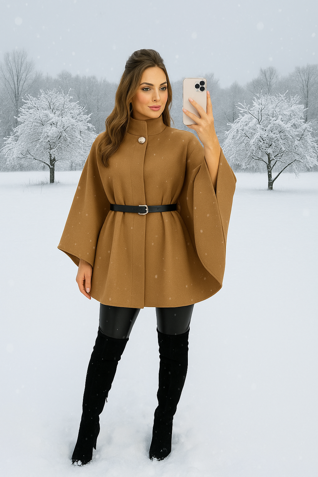 Elegant tan cape with belt