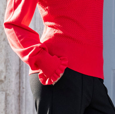 Marble Textured red Half-Zip Sweater with Frill Detail – Colour 8015/109