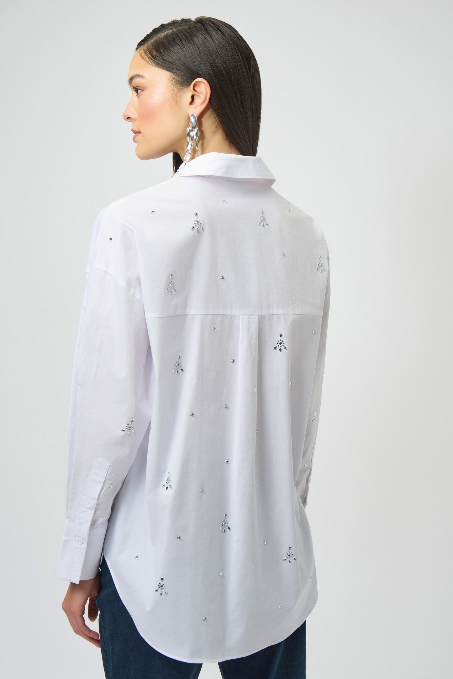 Stretch Poplin Boxy Blouse with Rhinestones
254924
