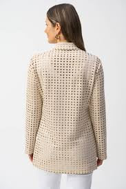Joseph Ribkoff beige laser-cut suede jacket