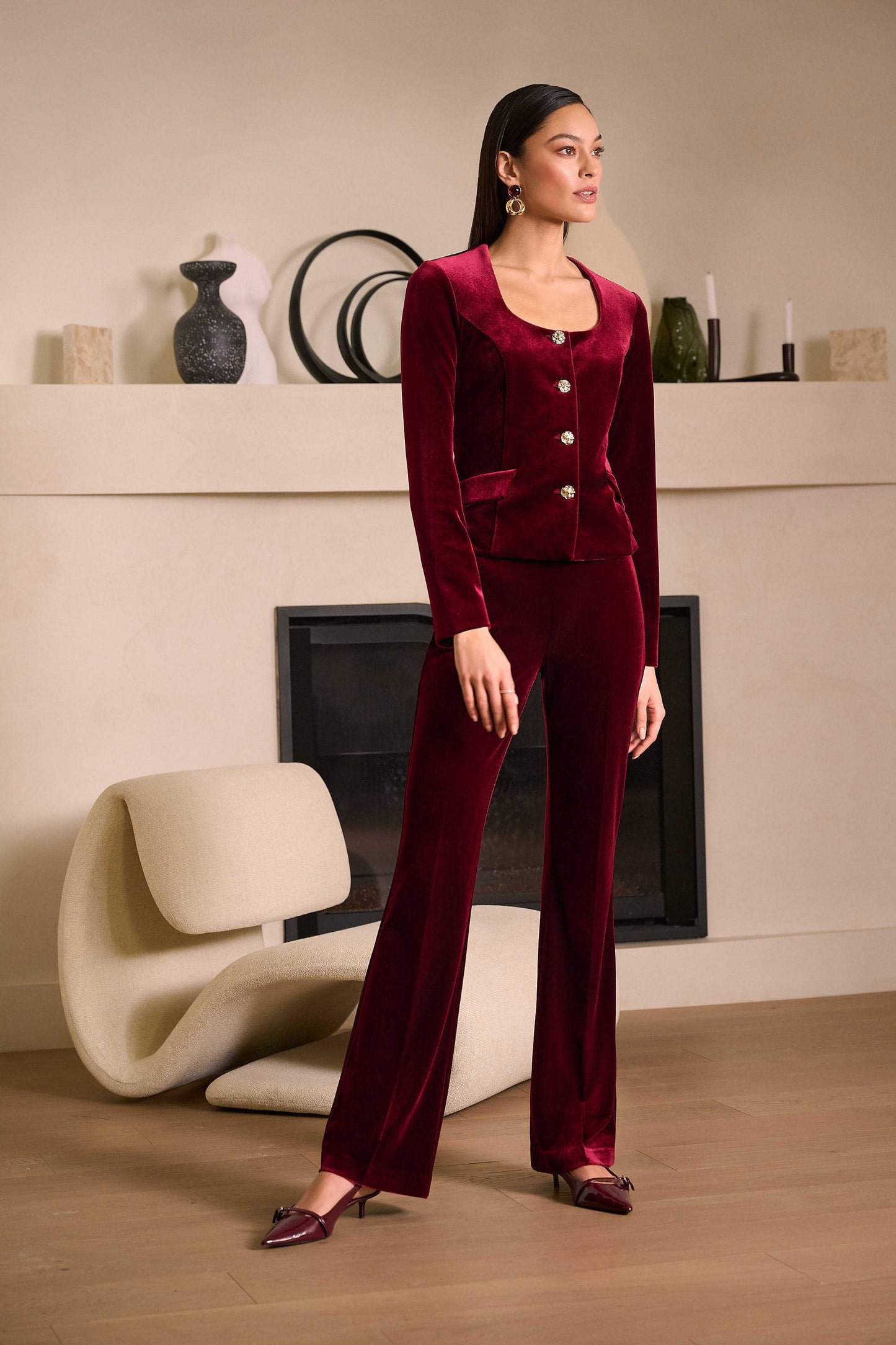JOSEPH RIBKOFF Velvet Flared Pull-On Pants 254195