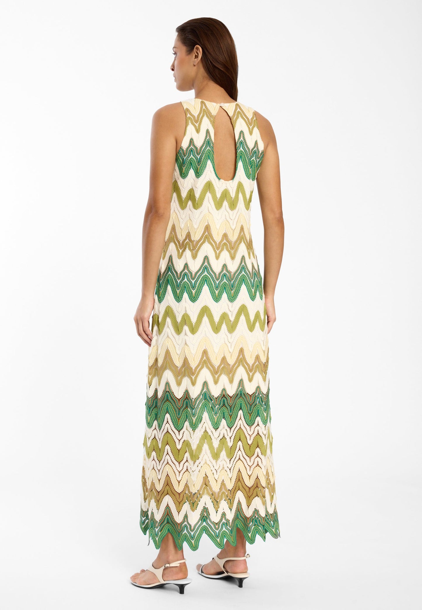 Ana Chevron Knit Maxi Dress – Cream, Green & Gold 41907