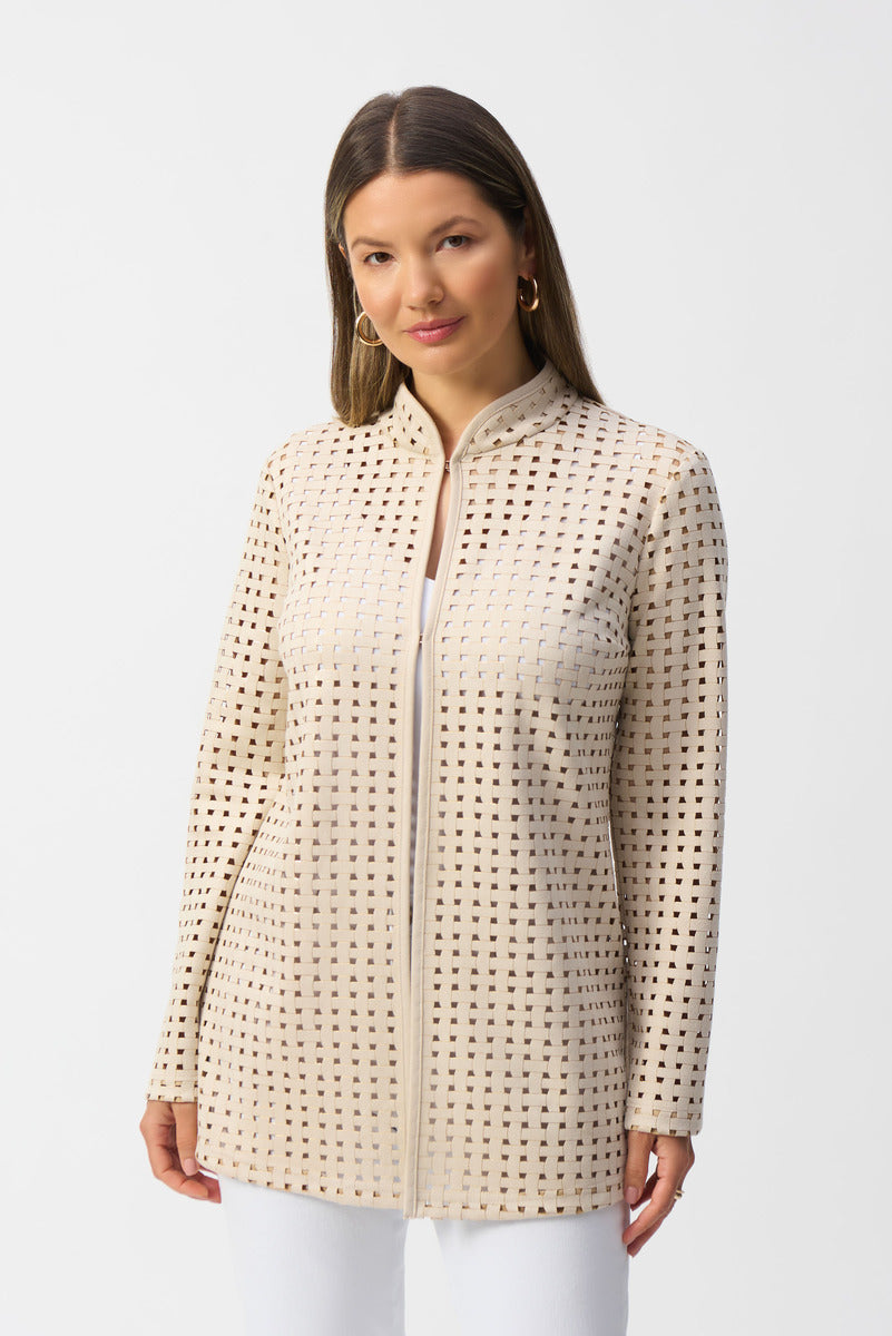 Joseph Ribkoff beige laser-cut suede jacket