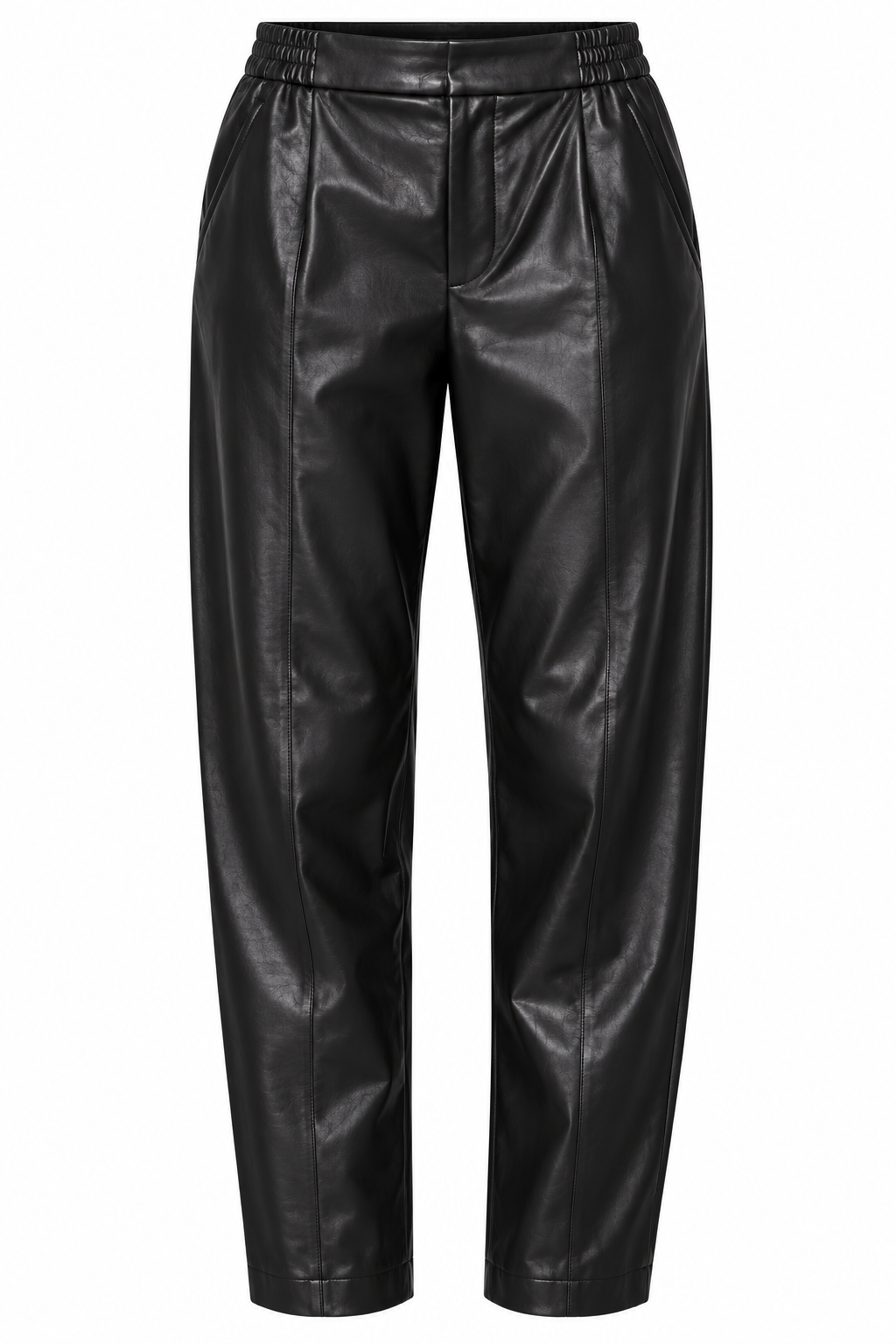 Black Faux Leather Pull-On Barrel Trousers