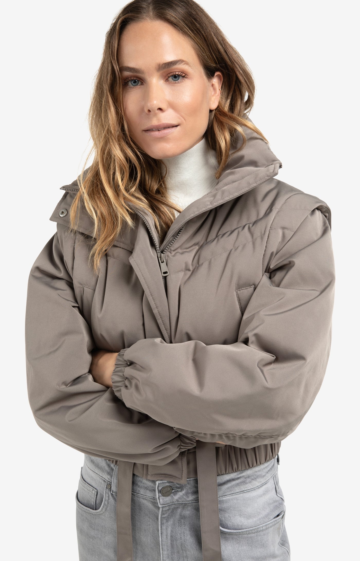 YAYA cropped nylon jacket with zip-off sleeves