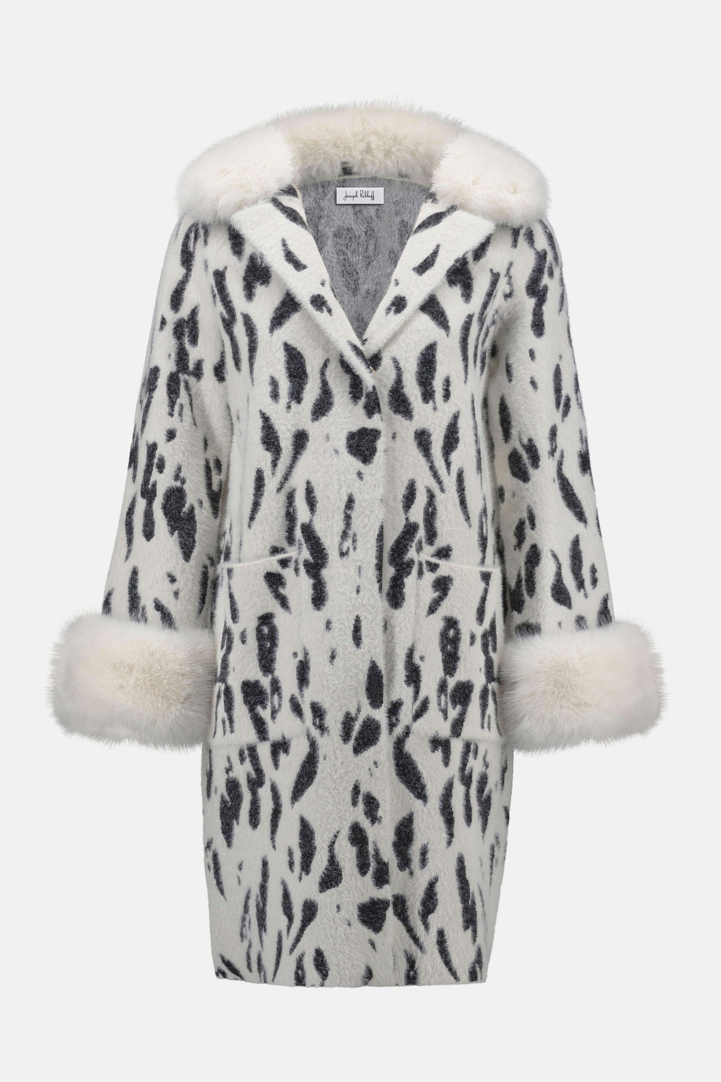 Feather Yarn by Animal Jacquard Coat with Faux Fur Trim
253904