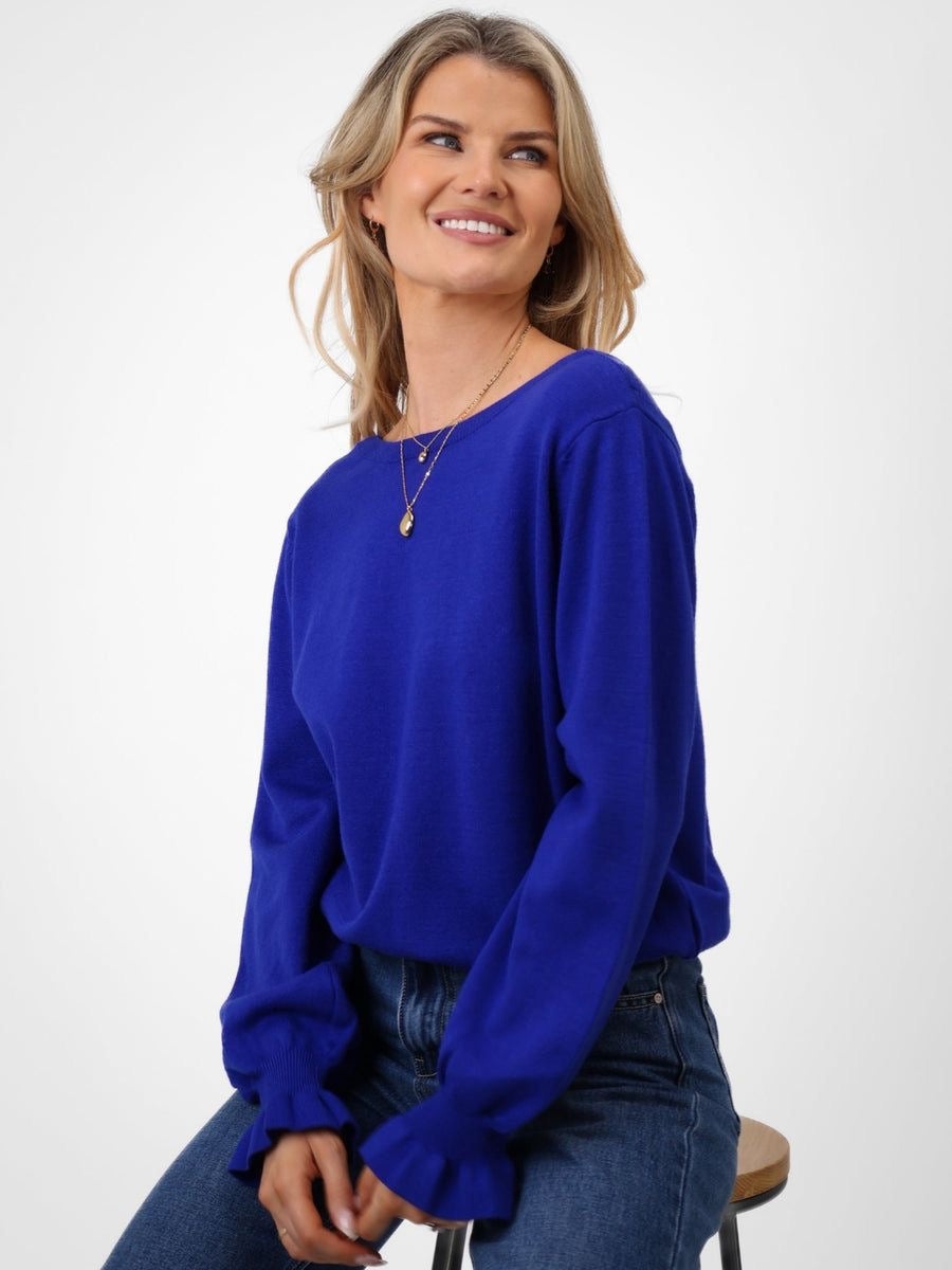 KATE & PIPPA bliss bow knit jumper in blue