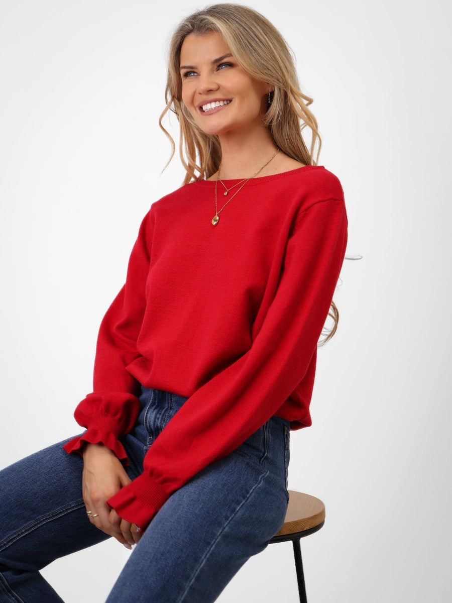 KATE & PIPPA bliss bow knit jumper in red