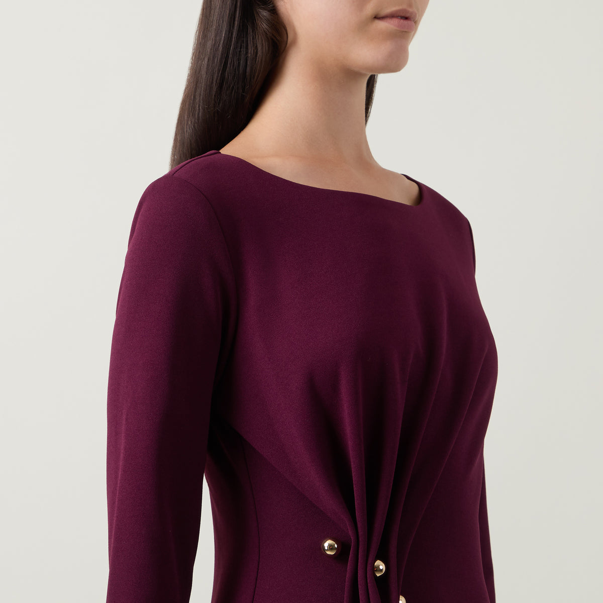 JOSEPH RIBKOFF Gathered Hardware-Detail Dress in berry