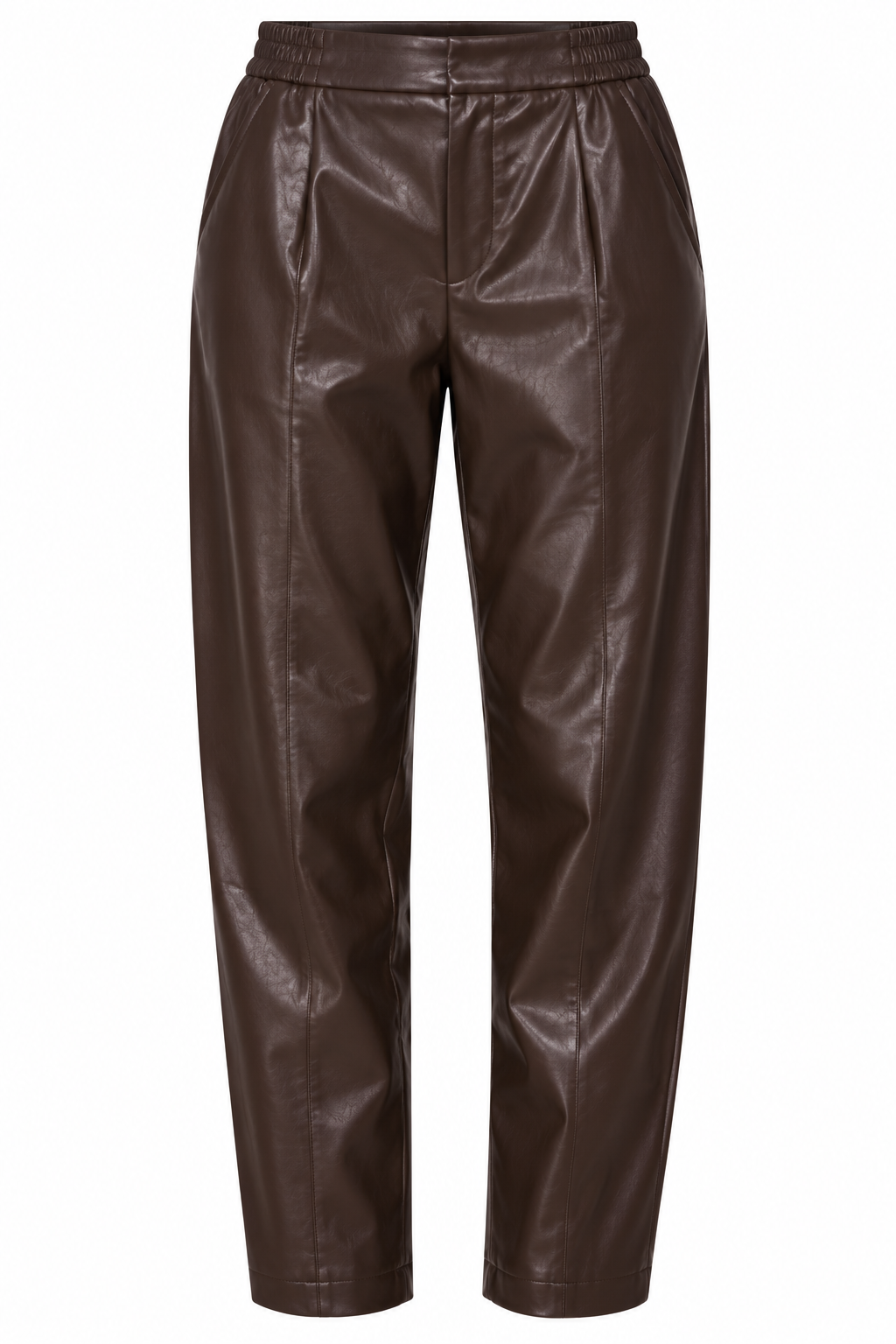 Chocolate Faux Leather Pull-On Barrel Trousers