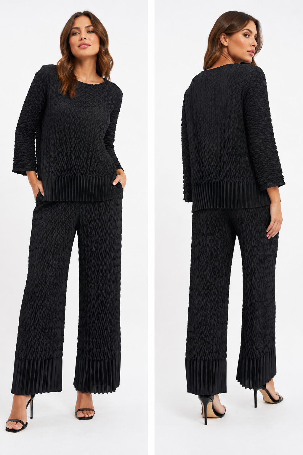 Black Herringbone Textured Co-Ord Set Black Herringbone Textured Co-Ord Set