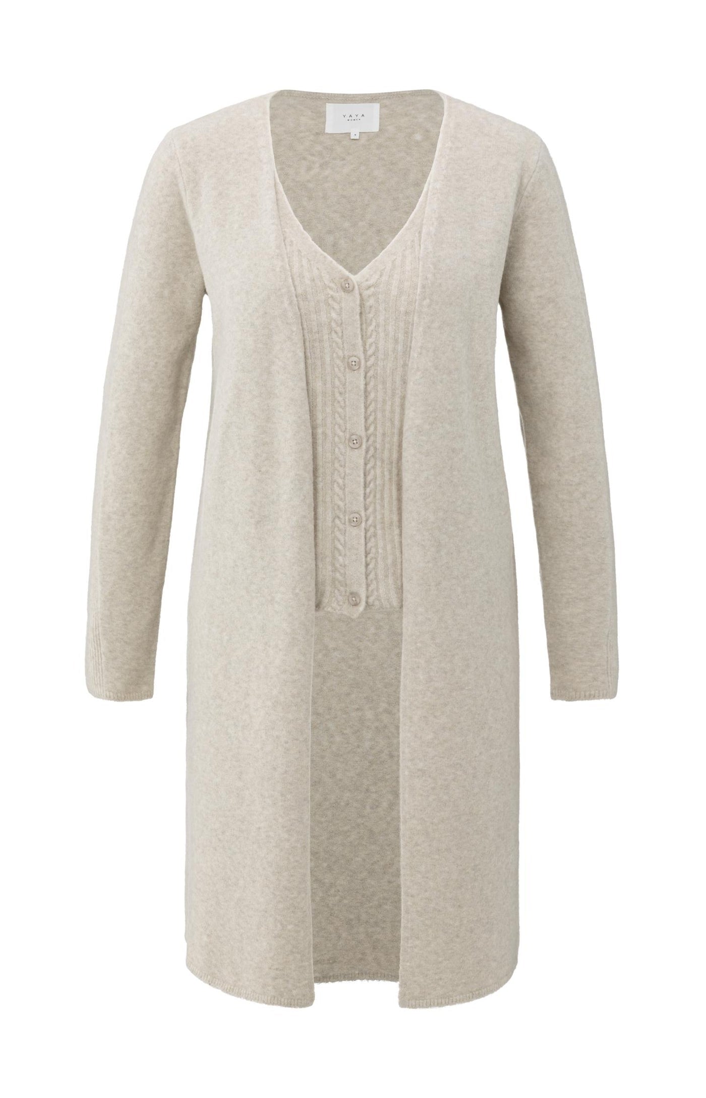 YAYA long cardigan with cable-knit gilet layer