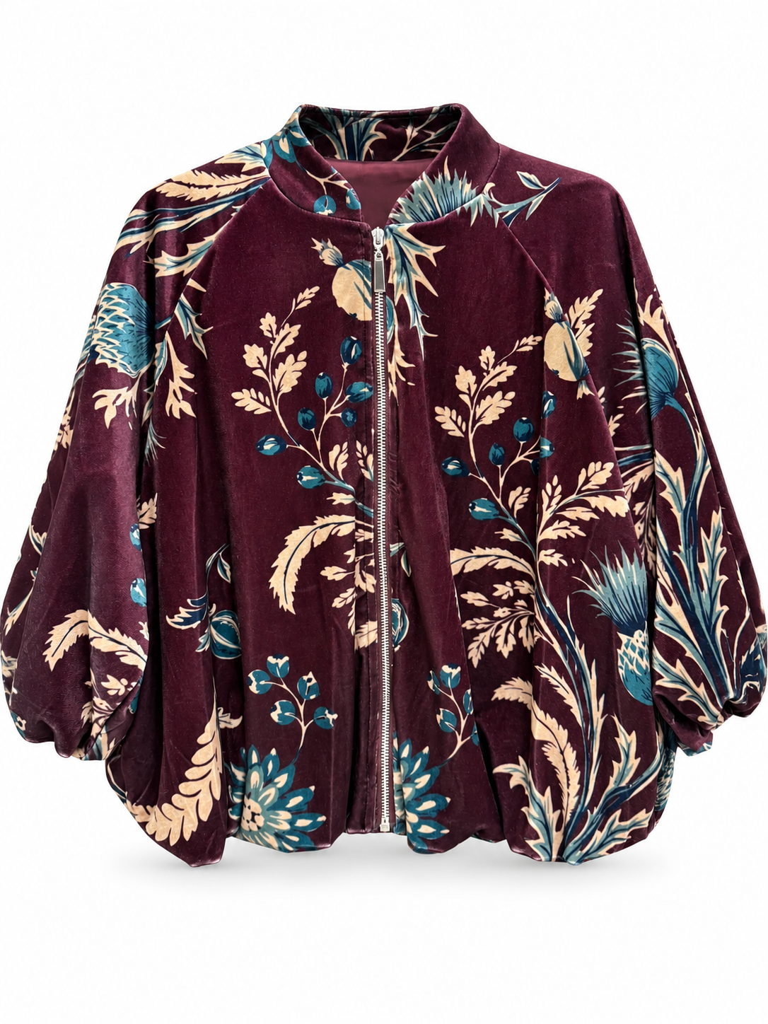 Kyla Burgundy Botanical Print Zip Jacket