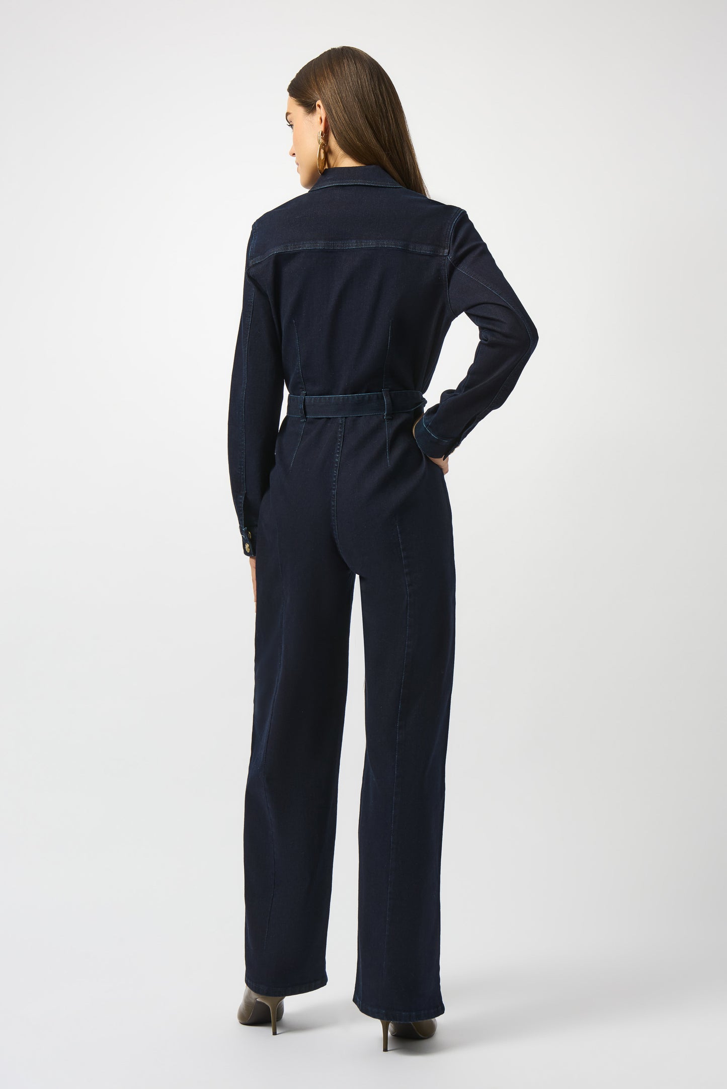 Stretch Denim Zip Front Wide-Leg Jumpsuit
253948
