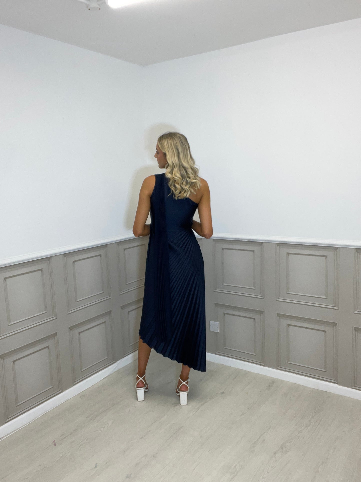 Tessa navy one shoulder dress