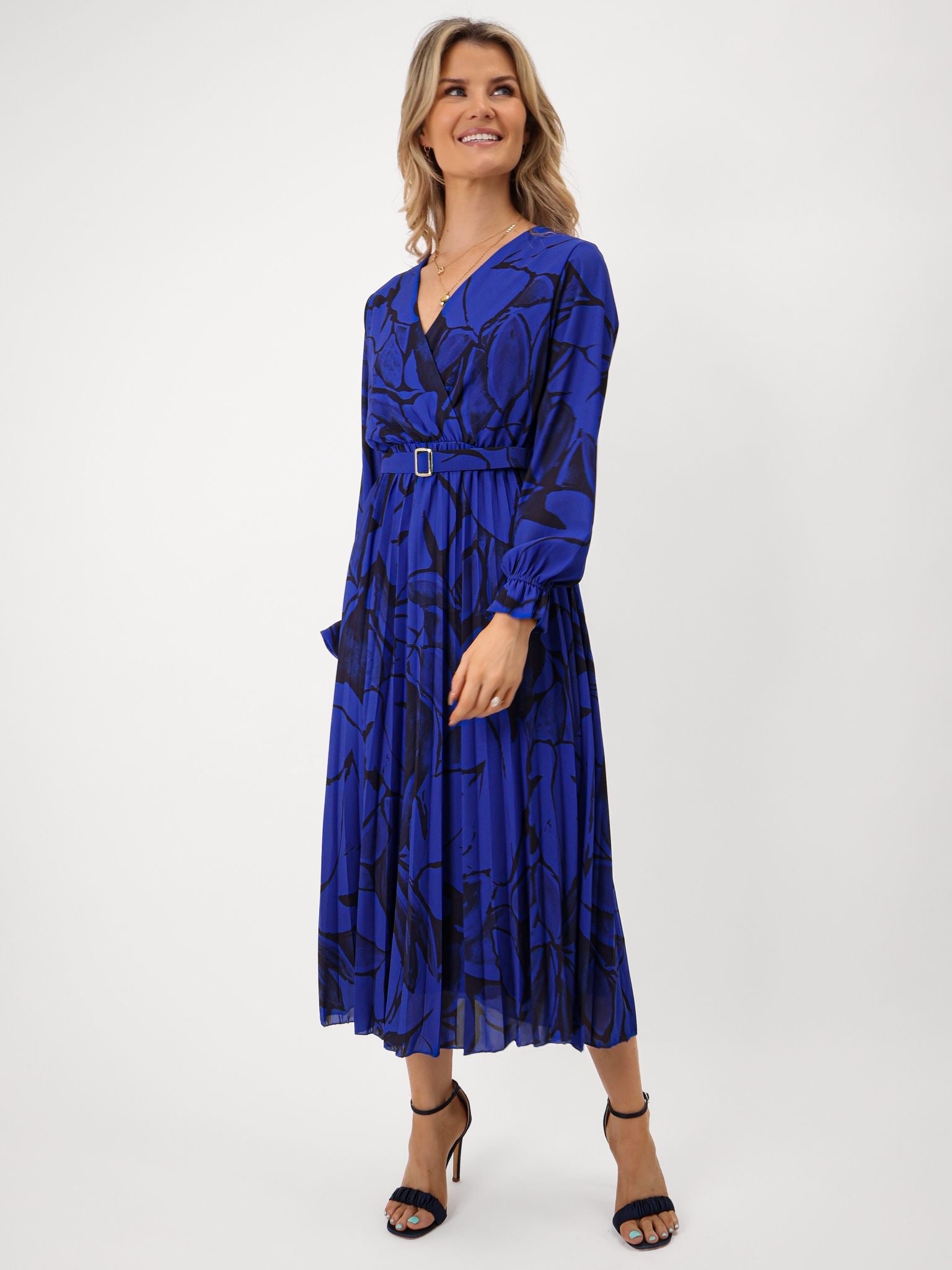 Positano : Royal Blue & Black Print Midi Dress Gasp Boutique Positano : Royal Blue & Black Print Midi Dress Gasp Boutique