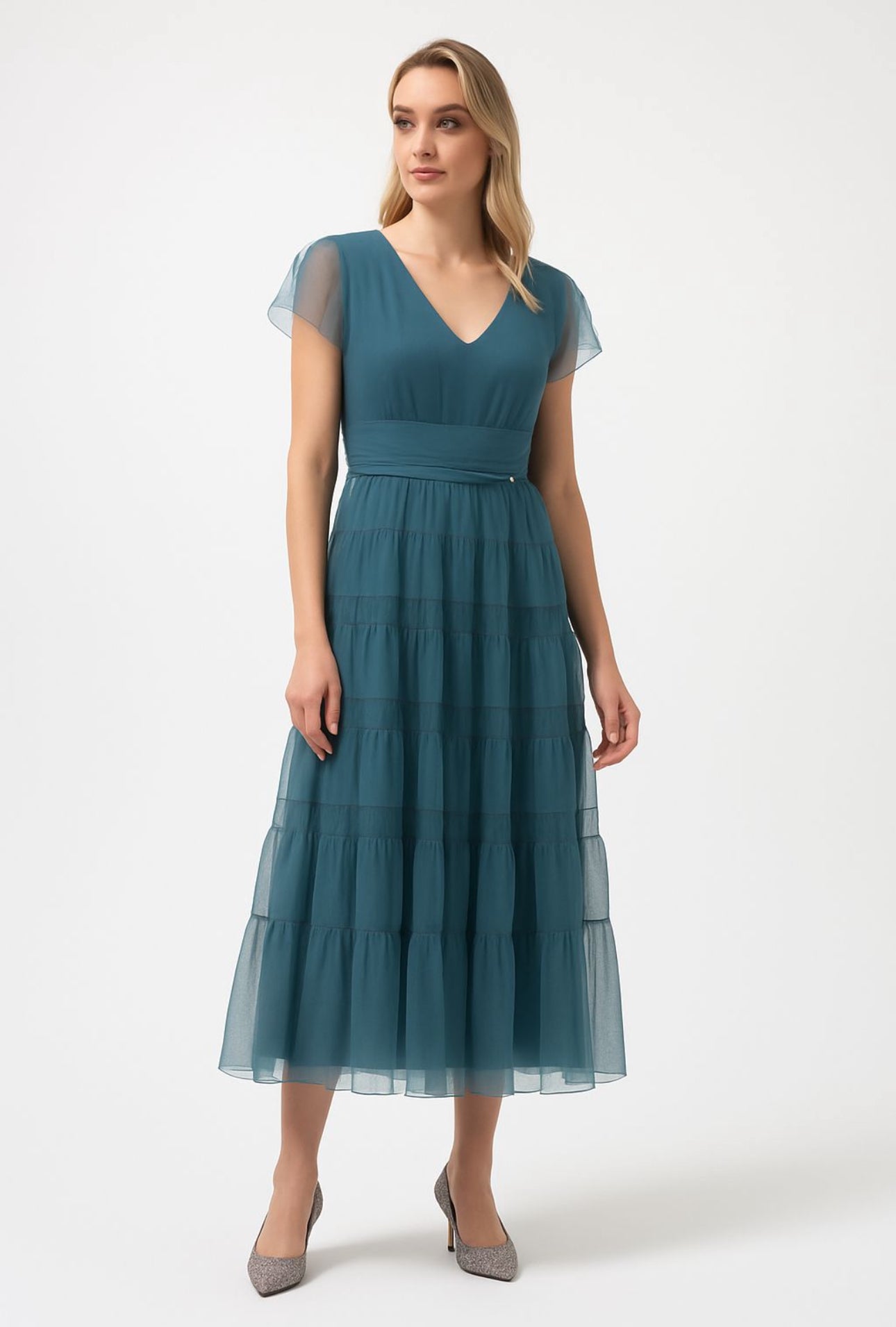 Goa Goa Tulle tiered long teal dress XL
