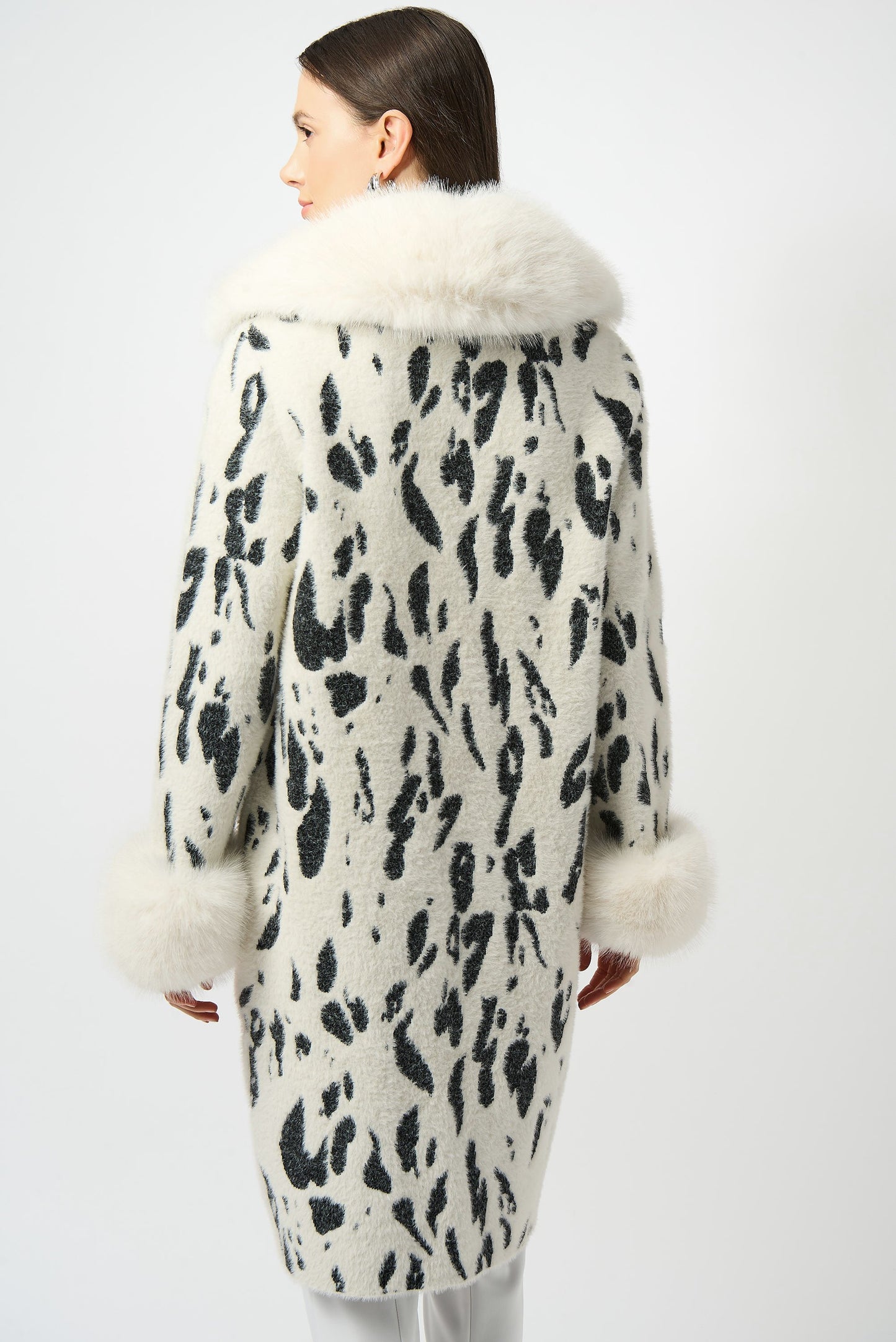 Feather Yarn by Animal Jacquard Coat with Faux Fur Trim
253904