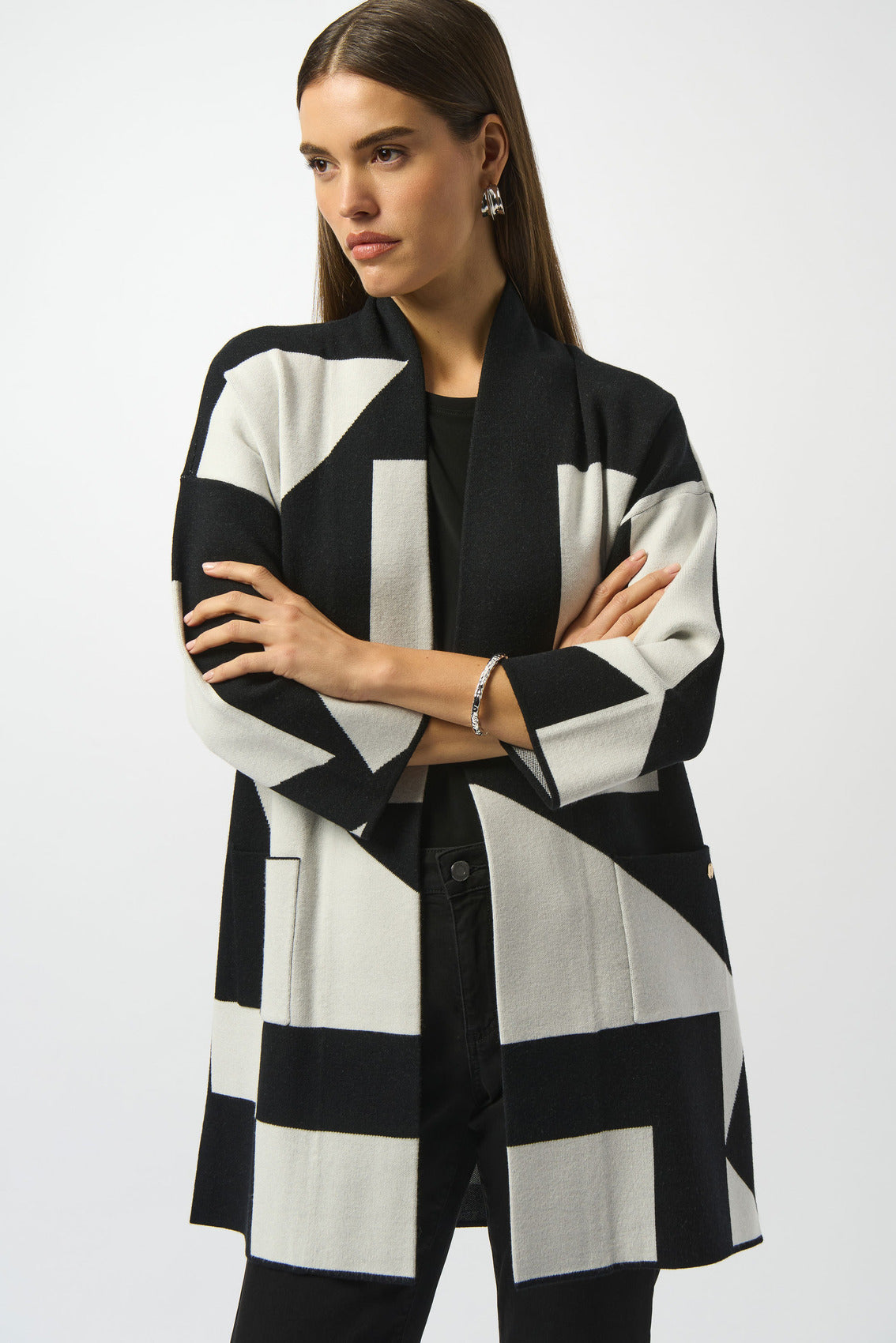 Joseph Ribkoff 253901 Jacquard
Knit Colour-Block Cover-Up