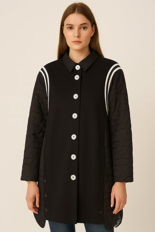 I.nco Black long button coat- I-24AW-6062-23