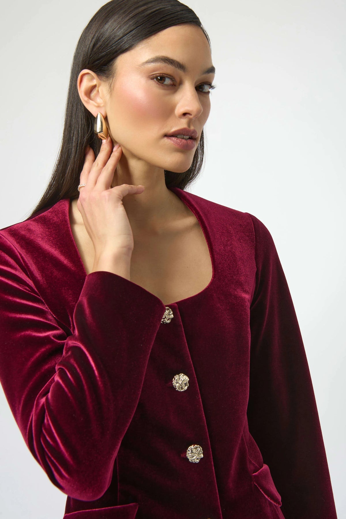 JOSEPH RIBKOFF VELVET SQUARE BLAZER - BURGUNDY 254197
