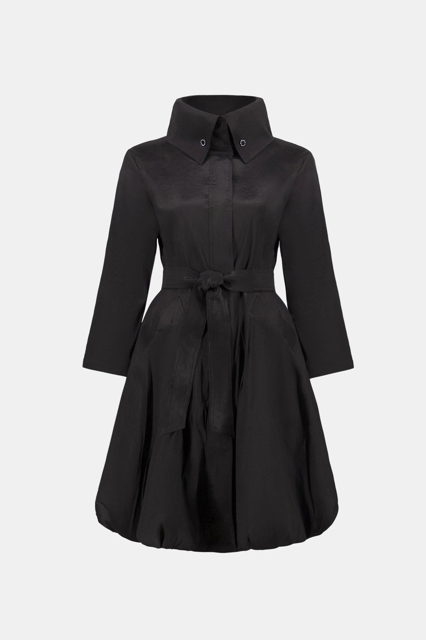 263911 Stretch Taffeta Belted Fit & Flare Balloon Coat