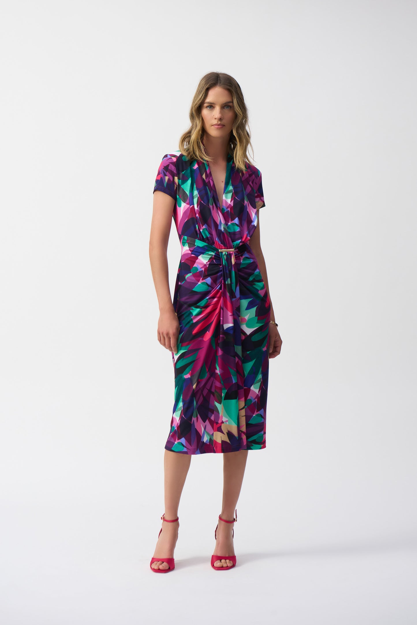 Silky Knit Tropical Print Wrap Dress
251042