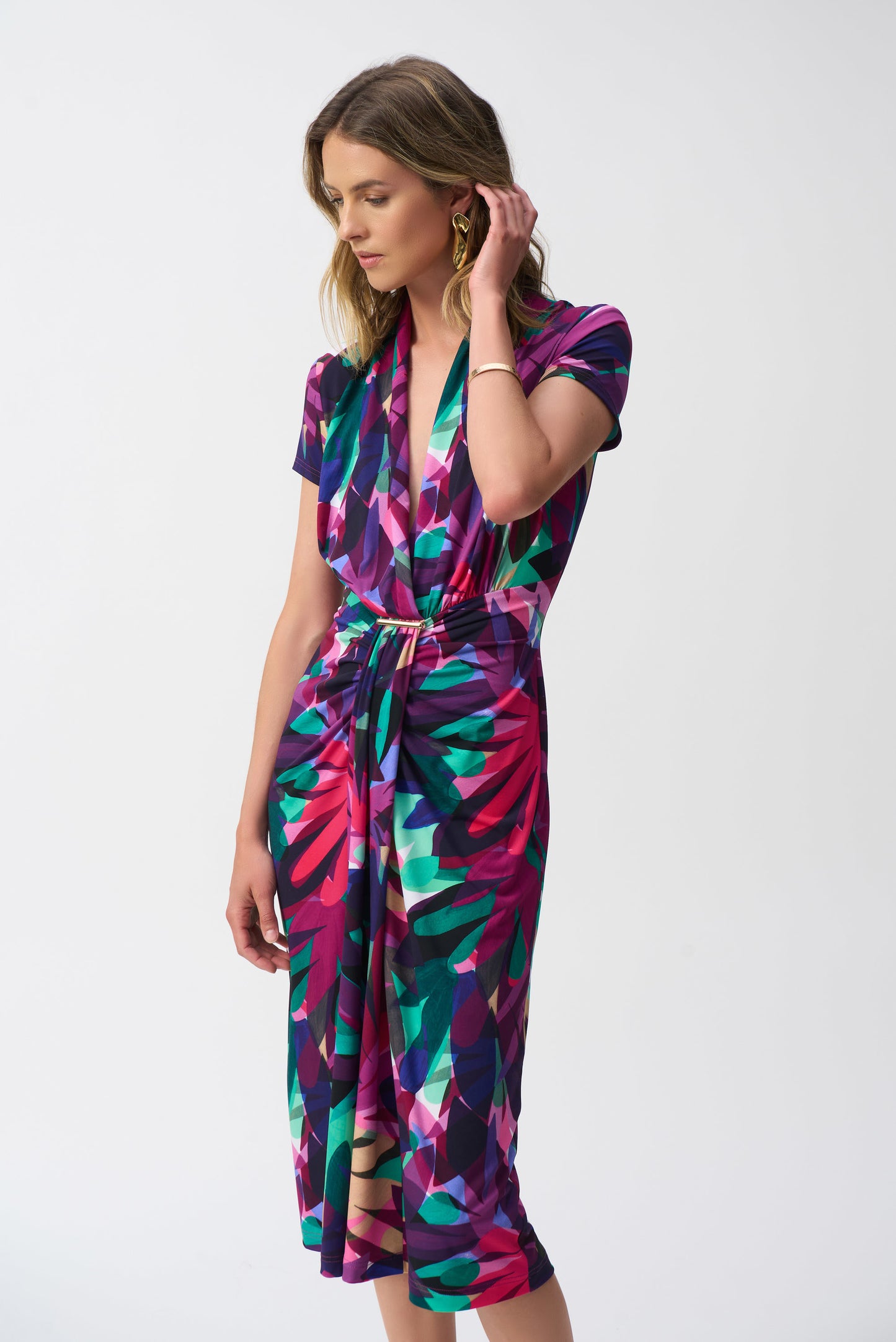 Silky Knit Tropical Print Wrap Dress
251042
