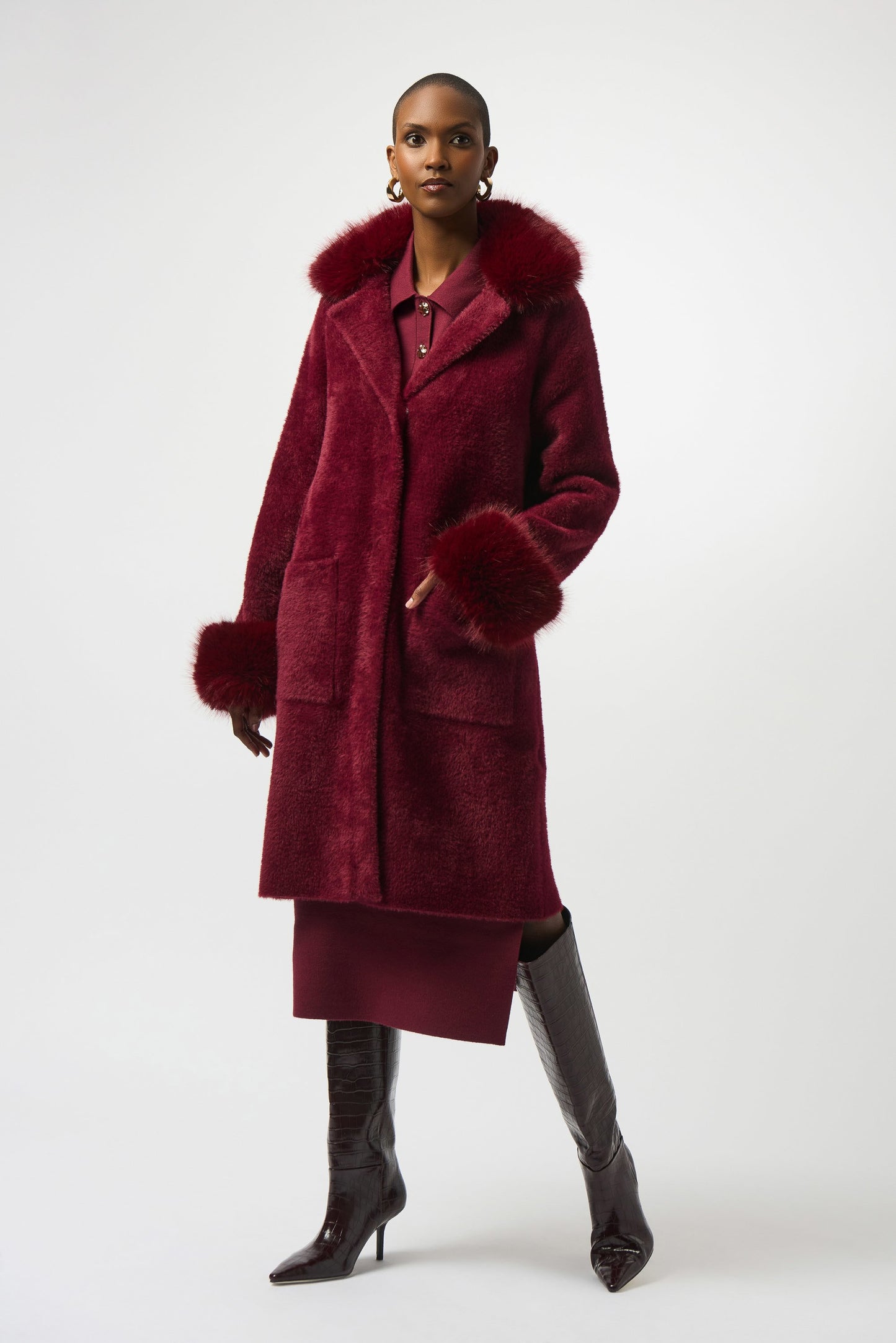Feather Yarn and Faux Fur Sweater Coat
243923F25