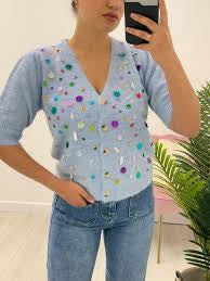 Blue disc cardigan.