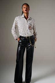 K Design Monochrome B328 polka Dot Blouse with Leopard Detail
