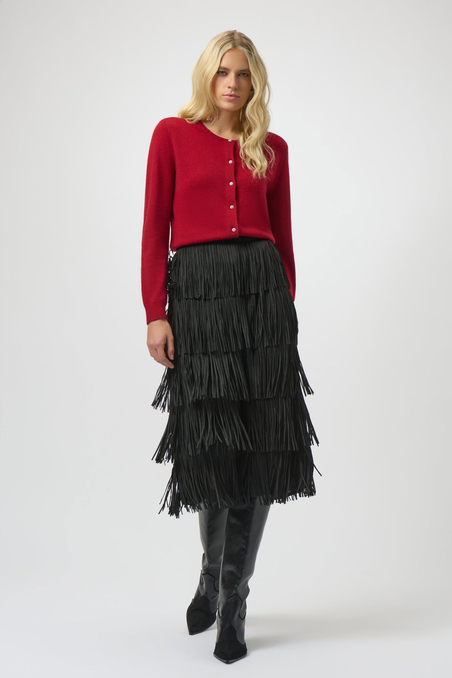 Pleated Pencil Skirt with Tiered Fringes
254901