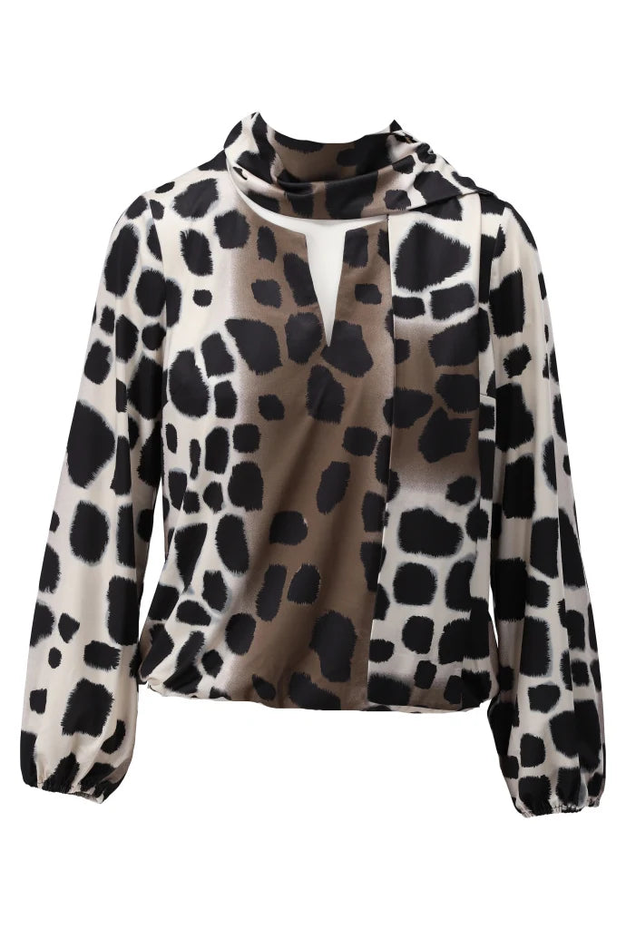 K design crew neck top with scarf and print
