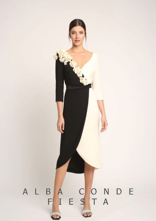 Alba Conde Black & Ivory Floral Detail Dress