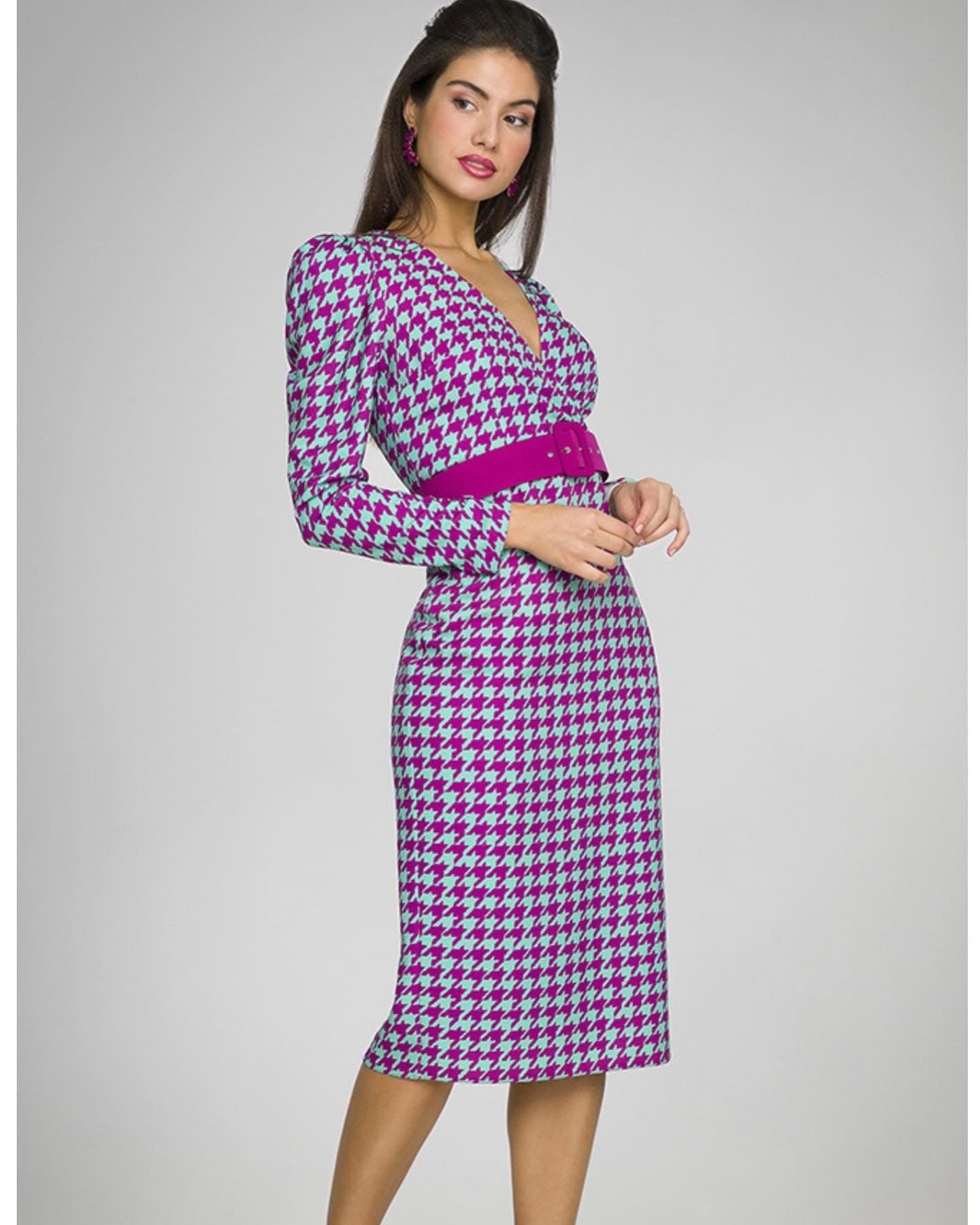 Olimara mulberry and green dress