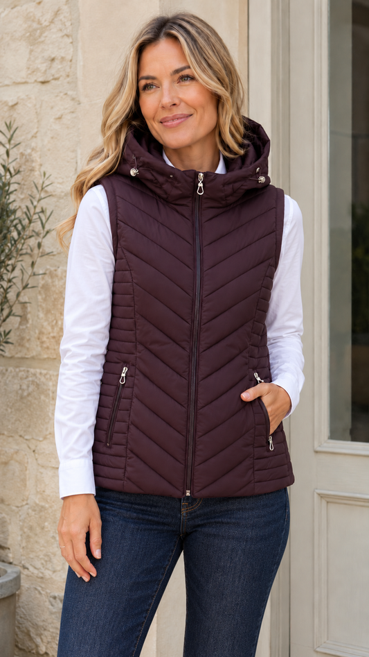 Yew Hooded Quilted Gilet – Plum