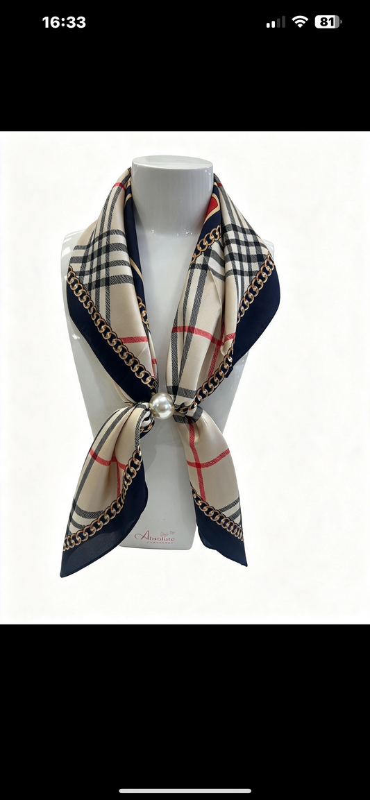 Leona Tartan‑Chain Print Square Scarf