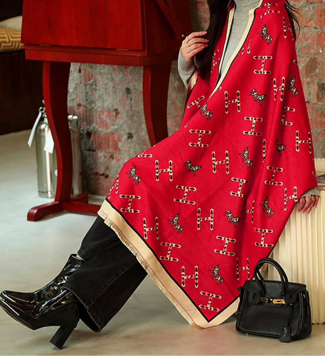 Doctor Bear Luxury cashmere feel scarf in red