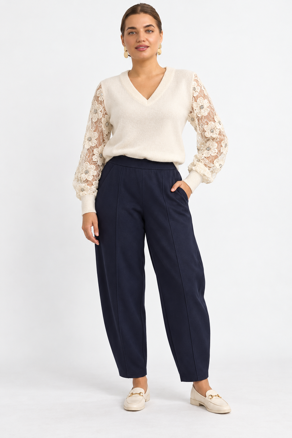 Darling Travel Fabric Barrel Trousers – Navy