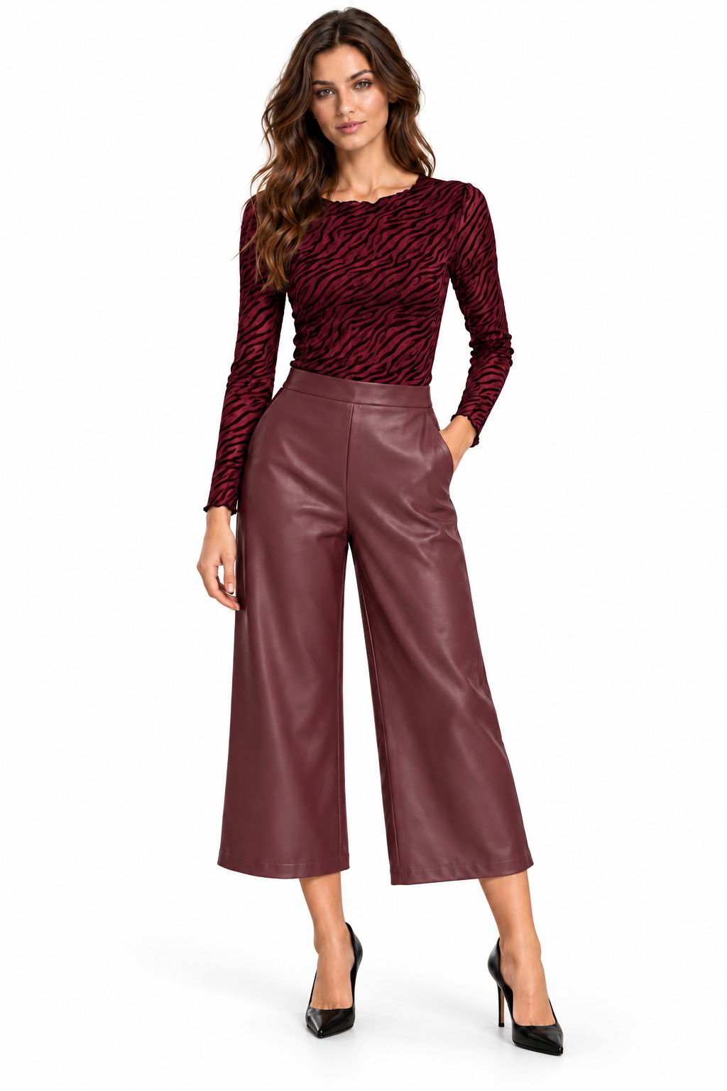 Kate & Pippa Burgundy Faux Leather Culottes
