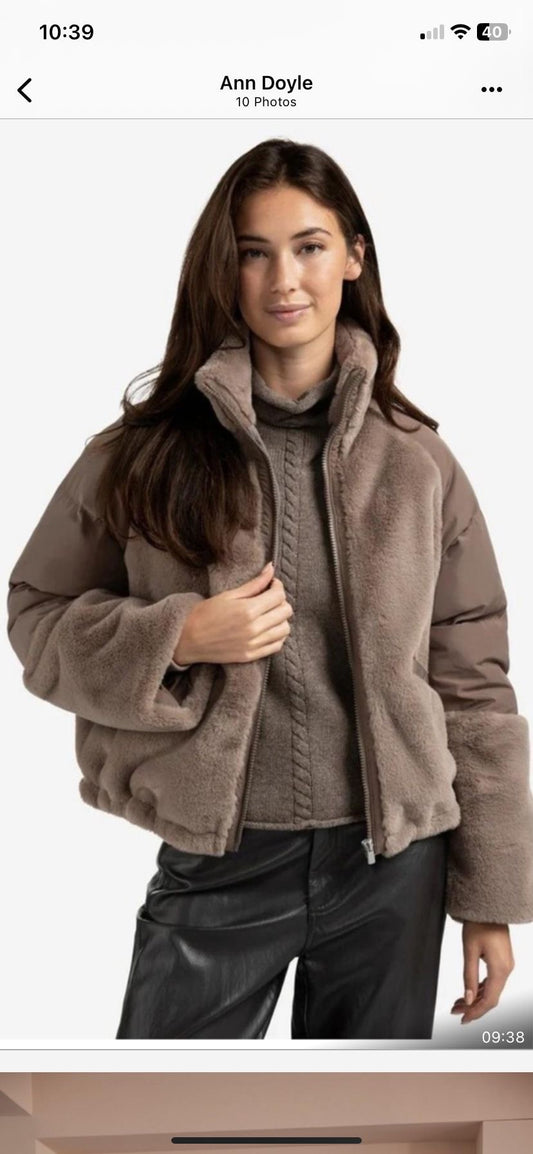 YaYa Taupe Faux Shearling & Quilted Jacket