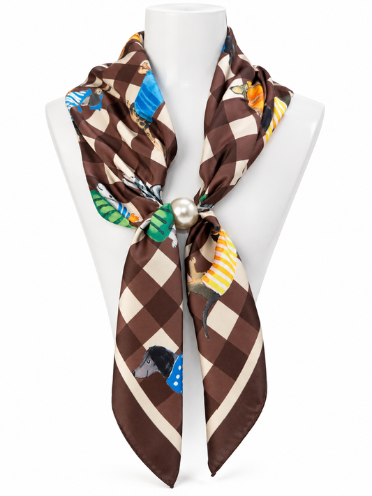 Julie Scarf – Brown Check & Dog Print