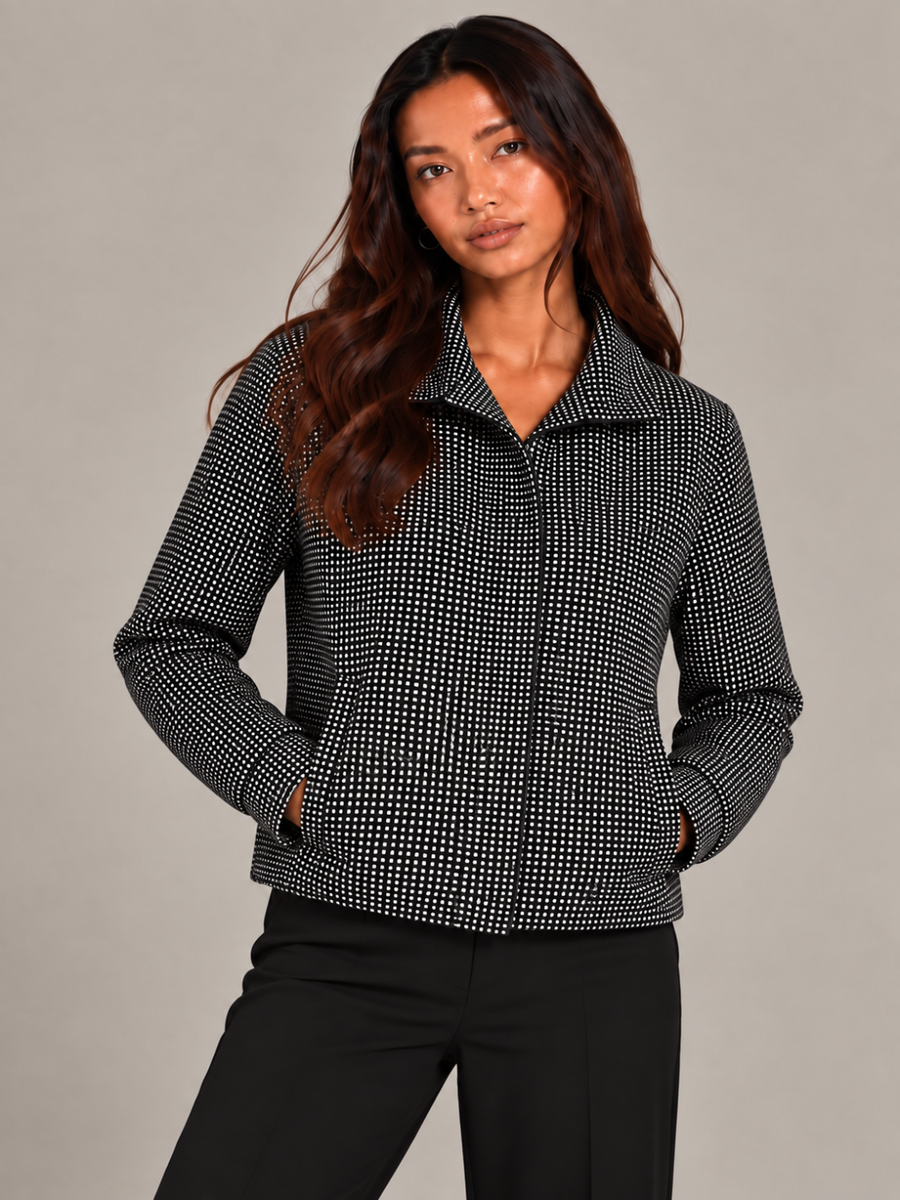 LIL JEN FUNNEL NECK COTSWOLDS JACKET IN BLACK CHECK