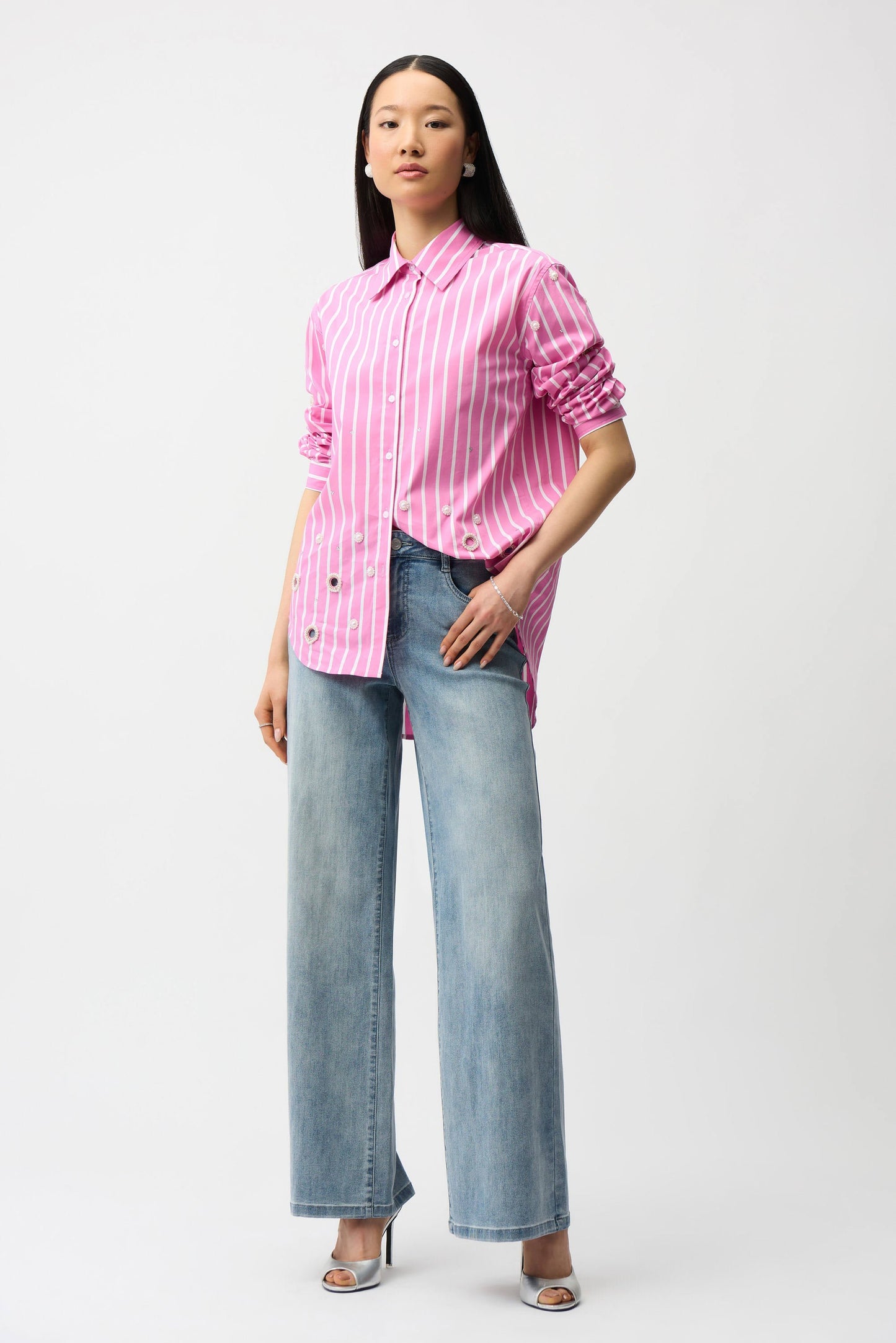 Stretch Cotton Stripe Print Boxy Blouse With Rhinestones
261966 Joseph Ribkoff pink